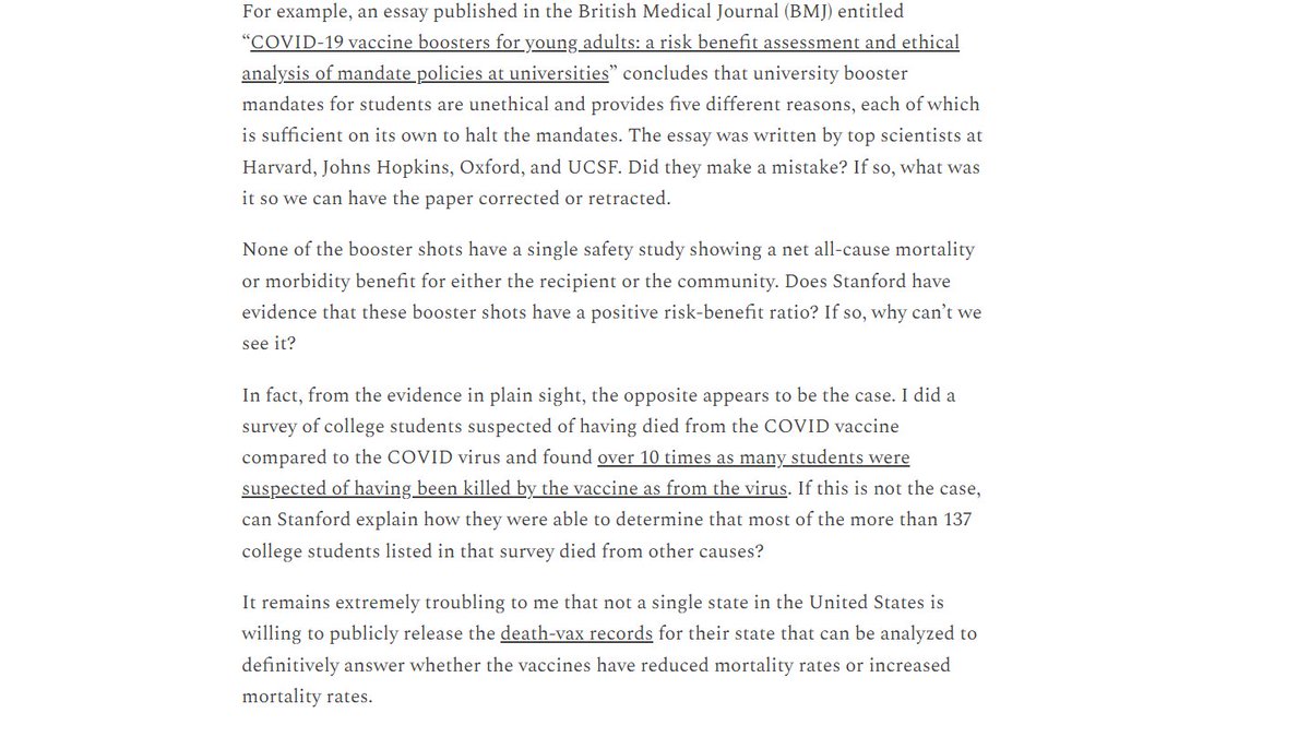 Stanford will no longer be requiring vaccination for students on April 10, 2023
twitter.com/P_McCulloughMD…

#covid19booster #covid19 #covid #vaccinedeaths #studentsagainstmandates #cdnhealth #cdnpoli #onhealth #onpoli #ottawa #vaccines #science #unethical #vaccineinjuries