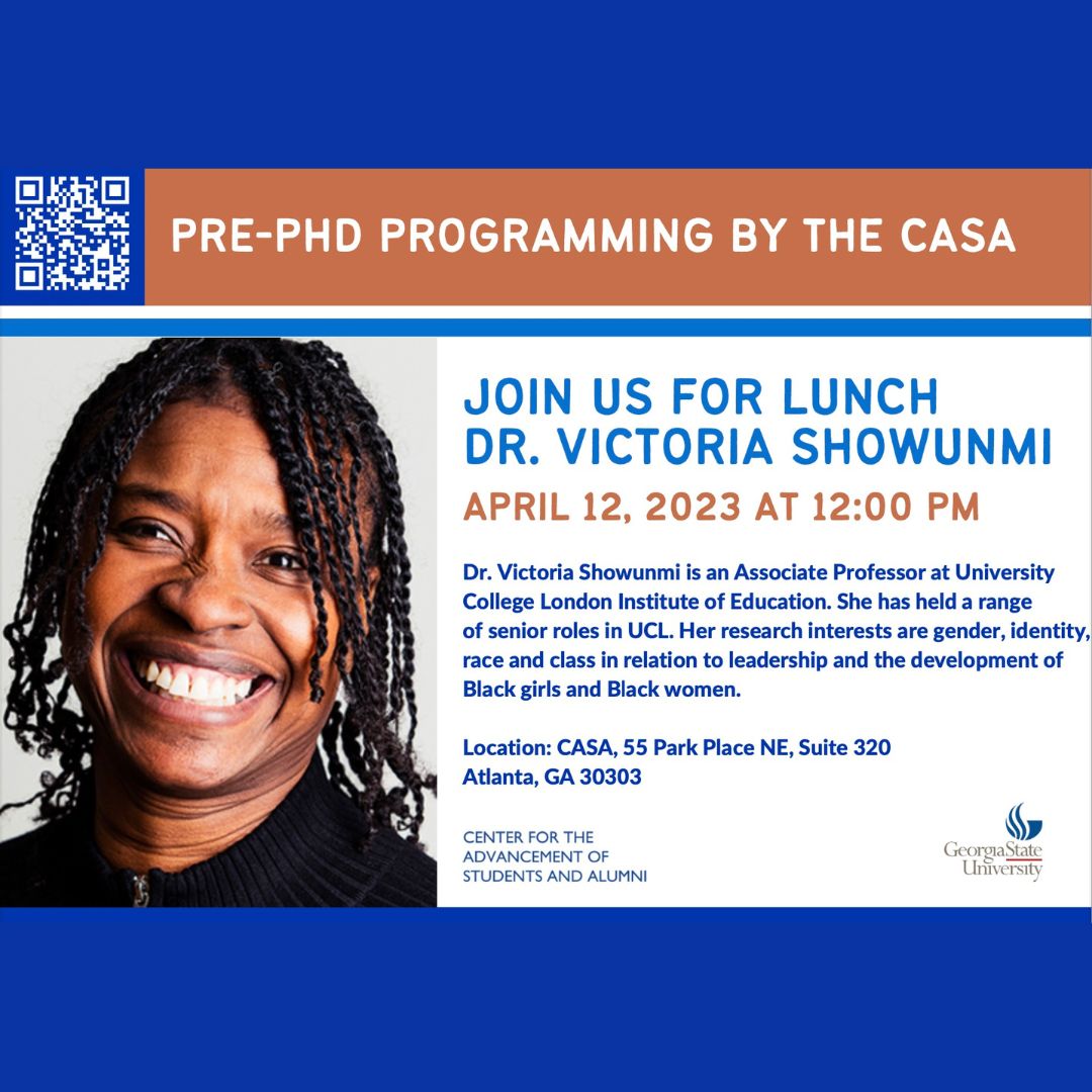 Join us next Wednesday for lunch with Dr. Victoria Showunmi from UCL!!! #GSU