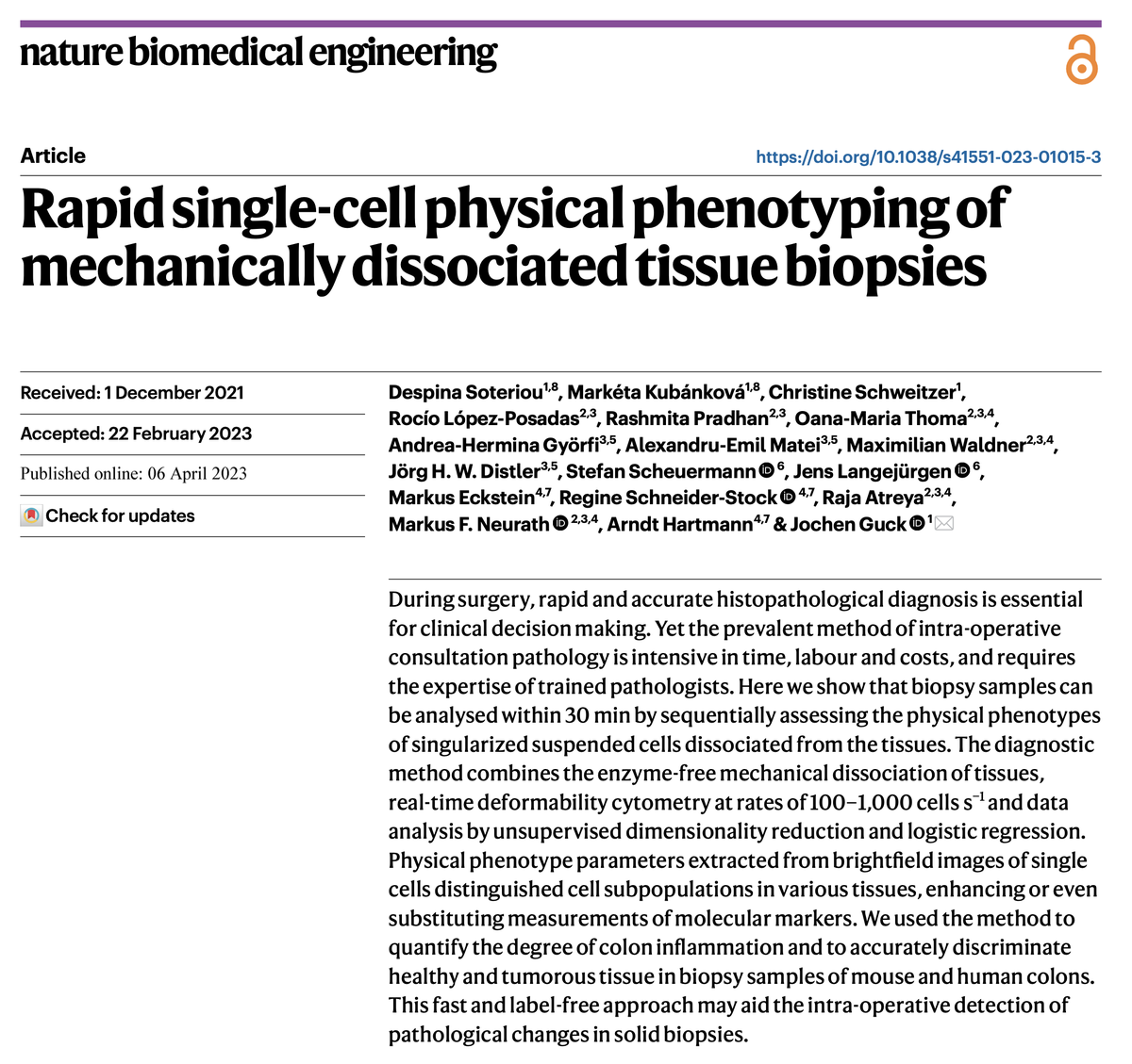natBME's tweet photo. Rapid single-cell physical phenotyping of mechanically dissociated tissue biopsies

https://t.co/dEkTDaDVvH https://t.co/e8THk892ob