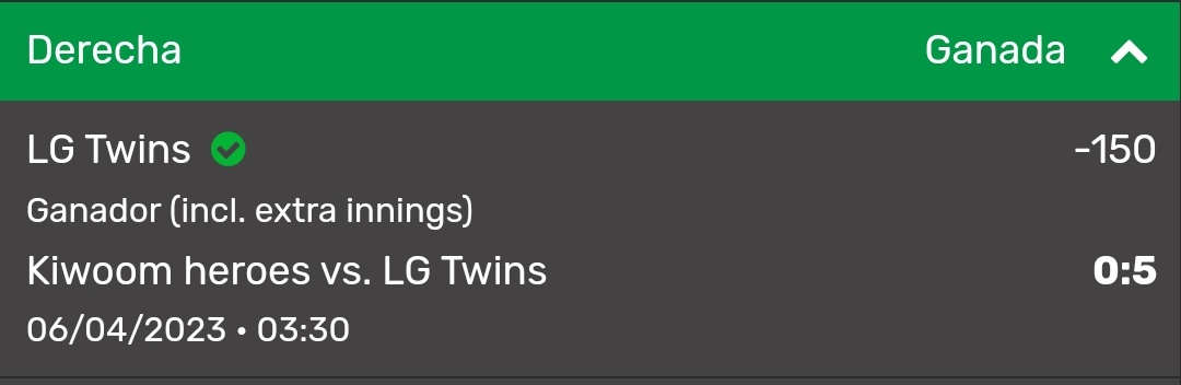 ✅️A COBRAAAR✅️

Vamos 2/2  en picks de KBO (no cuento los push por mal clima)