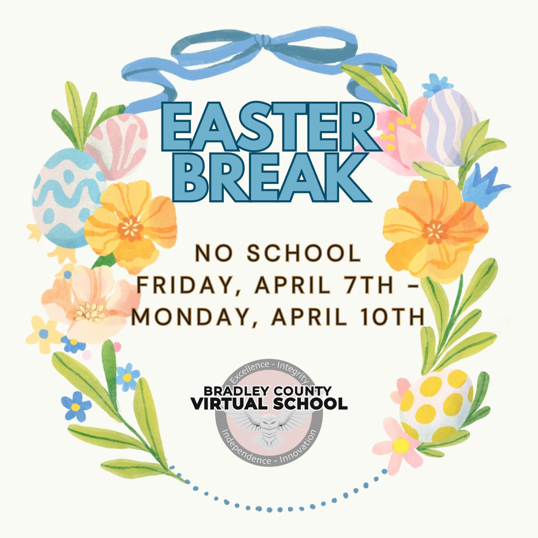 BradleyCountyVirtualSchool (@bradleyvirtual) on Twitter photo BCVS students, enjoy your extra long weekend! The school office will be opened and personnel will return on Tuesday, April 11th. Edgenuity will be accessible over the break should you desire to catch up on any of your assignments.
<a href="/BradleySchools/">Bradley Co. Schools</a> BCVS students, enjoy your extra long weekend! The school office will be opened and personnel will return on Tuesday, April 11th. Edgenuity will be accessible over the break should you desire to catch up on any of your assignments.
<a href="/BradleySchools/">Bradley Co. Schools</a>