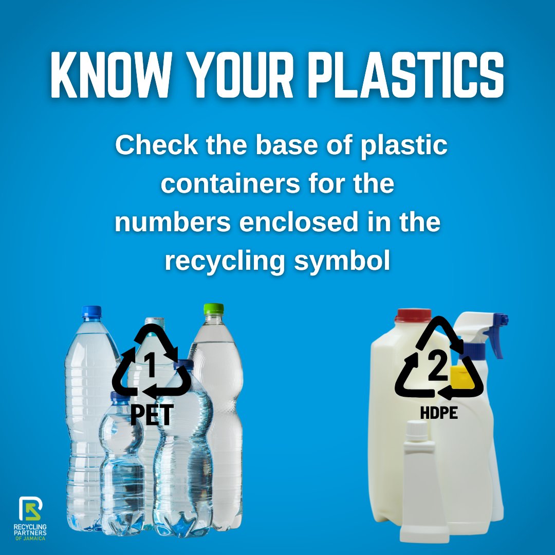RecyclingJA's tweet photo. There are several types of plastics and not all can be recycled. Check the base of containers for a 1 or 2 in the recycling symbol. #putplasticsinitsplace #whywerecycle #recyclingplastics #recyclingtip https://t.co/L6kTdq7E7Y