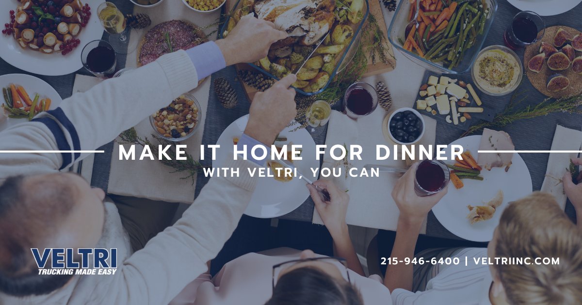 Veltri Dedicated drivers love that they can make it home for dinner during the week. Time with family is crucial to a healthy work/life balance. If you'd like to make it home for dinner more often, apply to drive with #Veltri today! bit.ly/3HM5zOP #TruckDrivers #Trucking