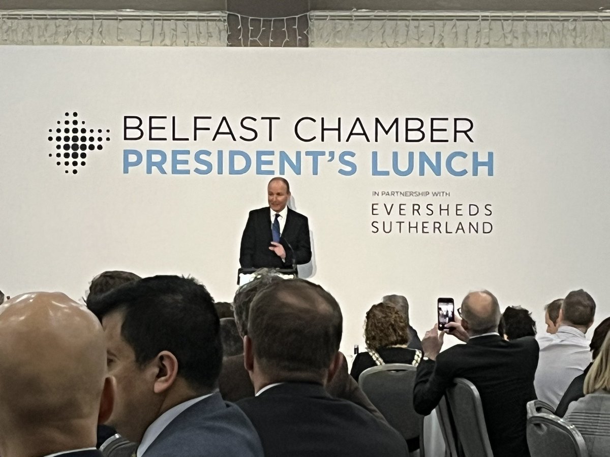 Wide ranging speech Tanaiste @MichealMartinTD @BelfastChamber on importance of democracy & making institutions work, massive economic potential for NI from dual market access, promoting Belfast-Dublin corridor, and personal act of solidarity with PSNI after attack on DCI Caldwell