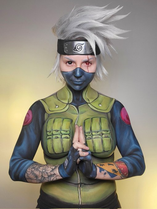 1 pic. 🙏Kakashi Hatake🙏

This is bodypaint cosplay :))
Ty for sharing my art 🩶 https://t.co/X8cCVkiU