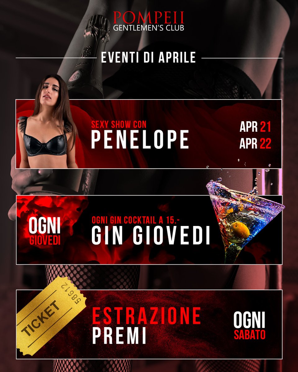 Aprile dolce dormire, ma non con noi! Vi invitiamo ai nostri fantastici eventi di aprile. Non perdete l'occasione di divertirvi con noi al <a href="/PompeiiChiasso/">Pompeii Gent's Club</a>  questo mese! 🎉😜