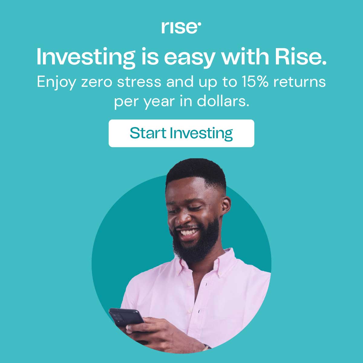Risevest's tweet photo. Enjoy 0 stress and up to 15% returns per year in dollars.