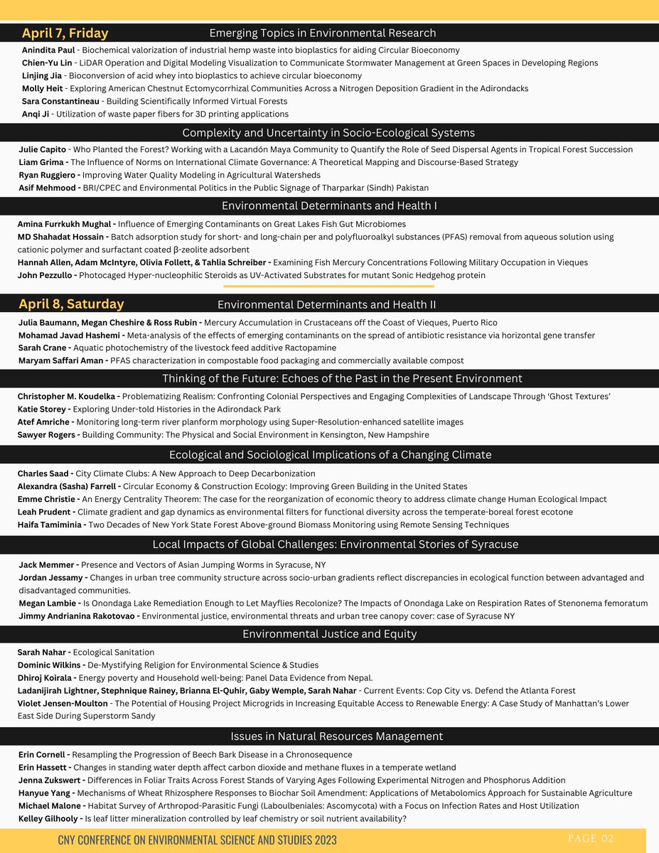 TeraLepido's tweet photo. It’s almost here friends. The Inaugural CNY Conference on Environmental Science & Studies starts tomorrow. Come join us for wonderful presentations from @sunyesf & @SyracuseU research students + others from the CNY region + specially invited talks. https://t.co/V8ZLeFMFcf https://t.co/KD4AiuVK9v