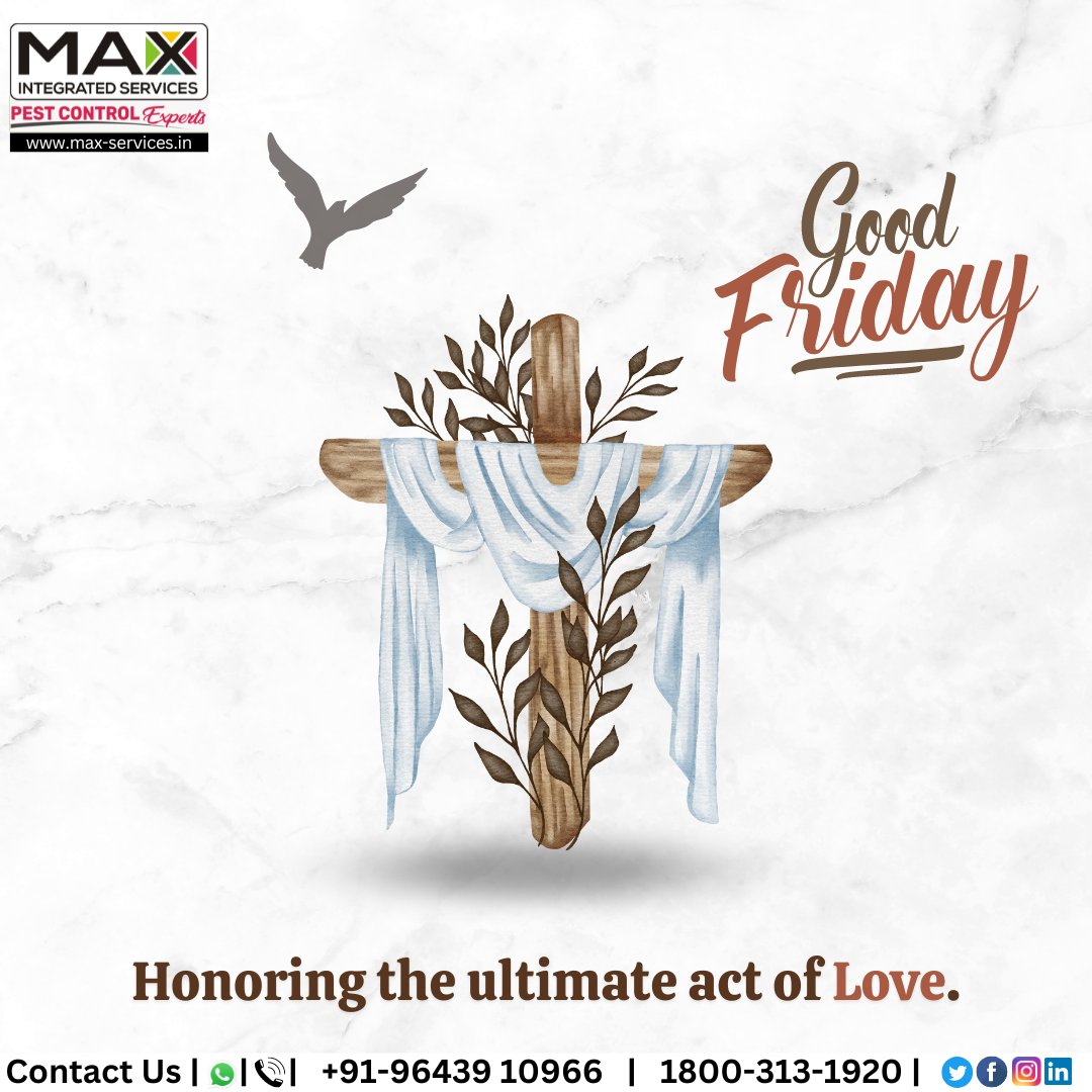 IntegratedMax's tweet photo. Wishing you a peaceful and blessed Good Friday! May this day bring you hope, joy, & a pest-free home.
#GoodFriday #maxintegratedservices #pestcontrol
#bugcontrol #rodentcontrol #insectremoval #bedbugtreatment #antcontrol #mosquitocontrol #spidercontrol #roachcontrol #fumigation https://t.co/Ezix25hAPq