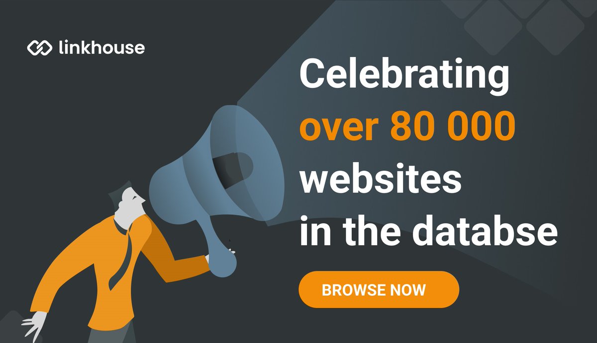 LinkhouseEN's tweet photo. Starting with a big news!

At Linkhouse, we are celebrating reaching over 80,000 registered websites in our database! This means that as a advertiser you can select from a massive list of portals from all the sizes and niches.

Check for yourself: https://t.co/1s0yFfklTv https://t.co/GfqSYoD2oo
