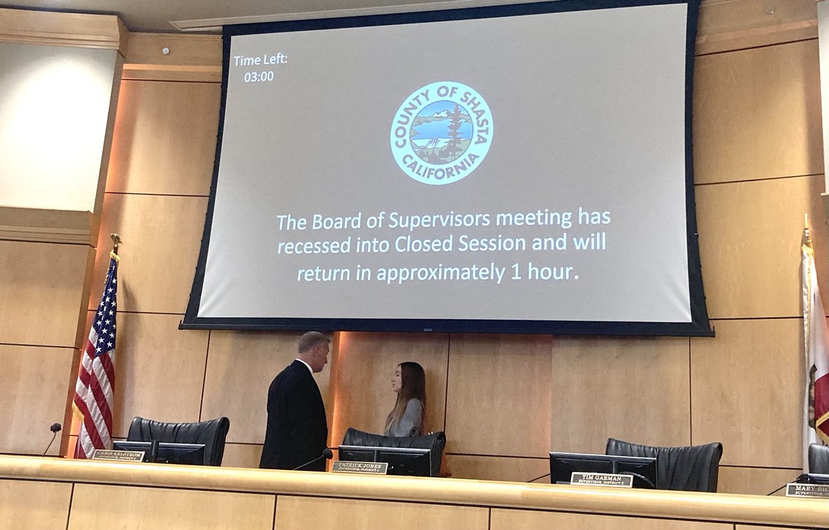 The Shasta County Board of Supervisors has gone into closed session to discuss hiring Chriss Street as county CEO. Street wants part of California to secede. Just FYI, I have been threatened with legal action for saying that.