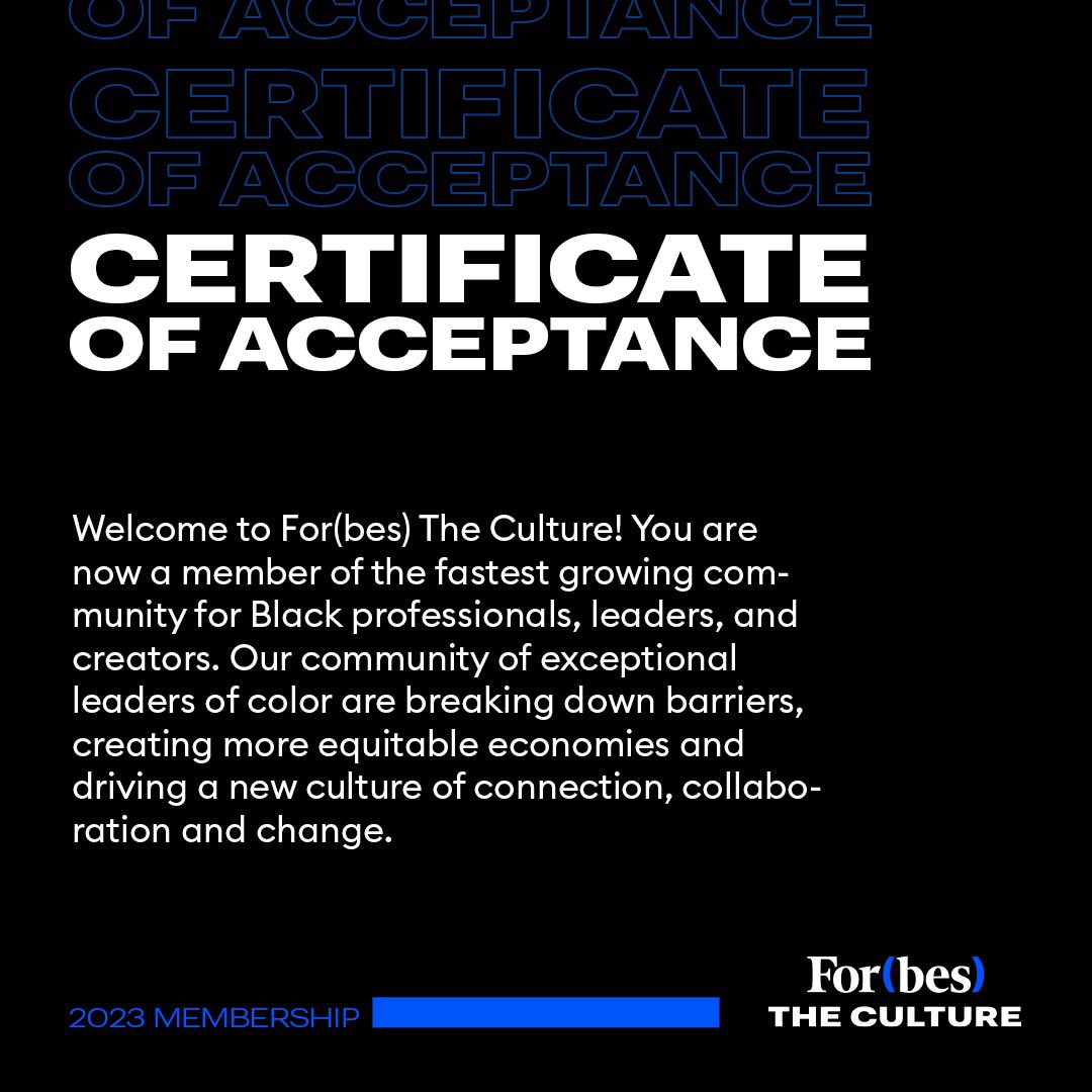 I excited to be a member of @ForbesTheCultur, the auxiliary organization of @forbes focused on supporting Black and Brown leaders in their professional endeavors.