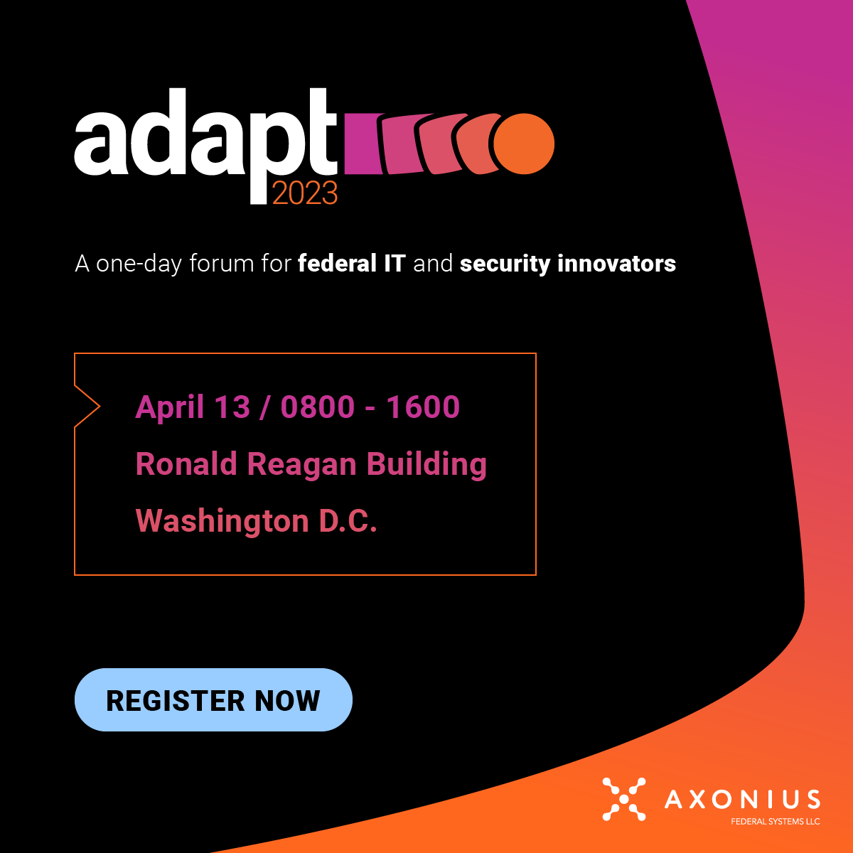Join us at Adapt 2023: a conference for federal agencies presented by Axonius on April 13 in Washington, D.C. You’ll hear from top innovators from CISA, CMS, and more — plus U.S. gymnastics powerhouse Simone Biles. Sign up now. axoni.us/3JguKZr