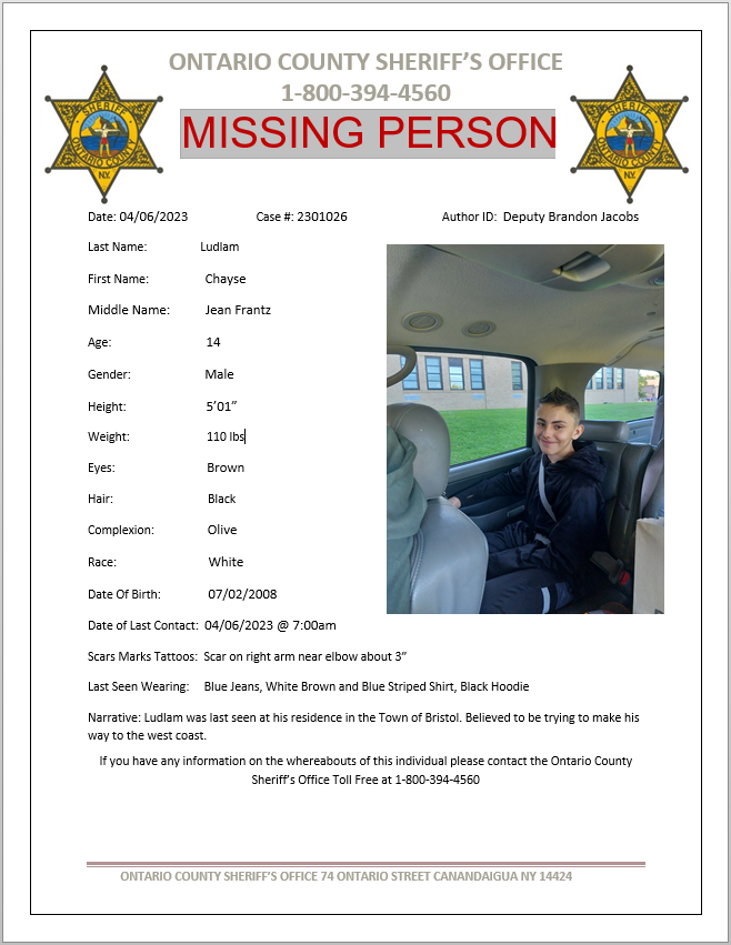 Missing Person Alert - If you see Chayse please call 911