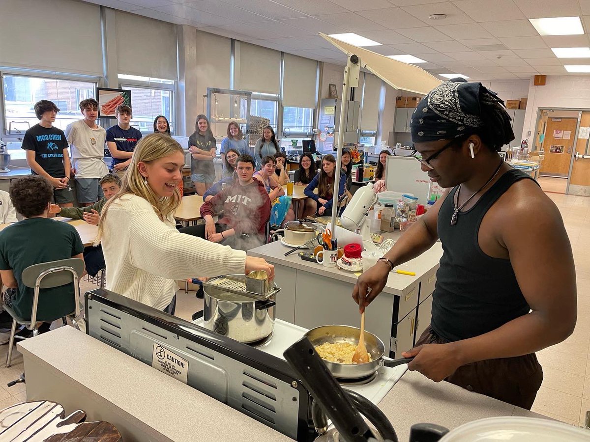 HaddonTwpGerman's tweet photo. We revived a tradition in German 3 today!  For the first time since before the pandemic, German 3 students worked together to cook a batch of a traditional Bavarian dish called Käsespätzle.  Guten Appetit! https://t.co/Jdq8Im5fxt