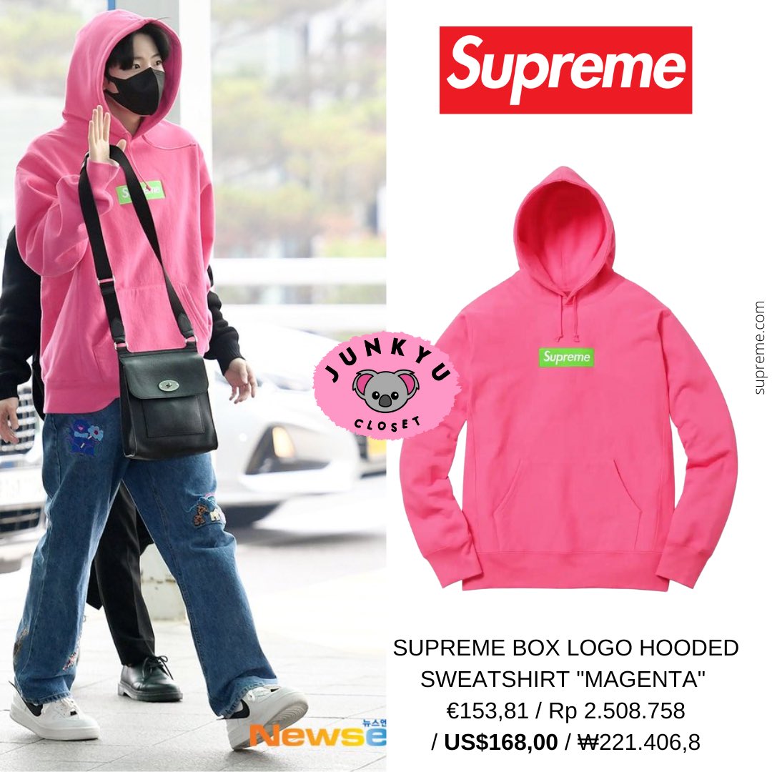 junkyucloset's tweet photo. 230407 #JUNKYU Airport preview

SUPREME 
Box Logo Hooded Sweatshirt - magenta
US$168,00

YOUTHBATH
Bear Graphic Denim Pants 
₩89.000

MULBERRY 
Antony Black Natural Grain Leather
US$850,00

AMBUSH X NIKE 
Air Force 1 in “phantom”
US$306,00 

#준규 #JUNKYU #TREASURE https://t.co/LGJkGSXDse