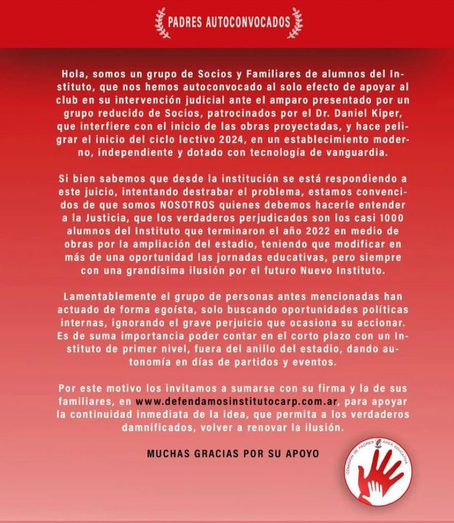 Que la ambición política de algunos no perjudique a todos los alumnos del instituto defendamosinstitutocarp.com.ar
