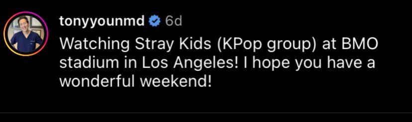 multistanid's tweet photo. Well known plastic surgeon Anthony yuan has attended LA encore concert 
To a comment which asked for his bias 
He replied “maybe bang chan since he is the leader “ https://t.co/I4sPUOBWyv