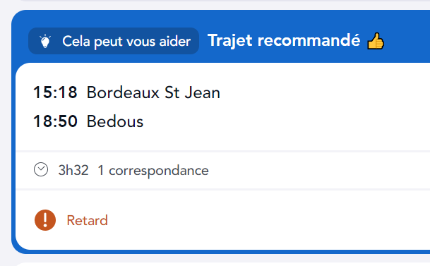 PBoisnaud's tweet photo. Bonjour @TERNouvelleAQ demain, le TER partant à 15H18 de Bordeaux vers Pau est indiqué en retard, mais sur le détail, l'heure de départ barrée est la même et le train existe sur la fiche dispo que le site terNOA... Pouvez-vous indiquer quelle info est fiable ? si le TER circule ? https://t.co/hjTX0XHz2A
