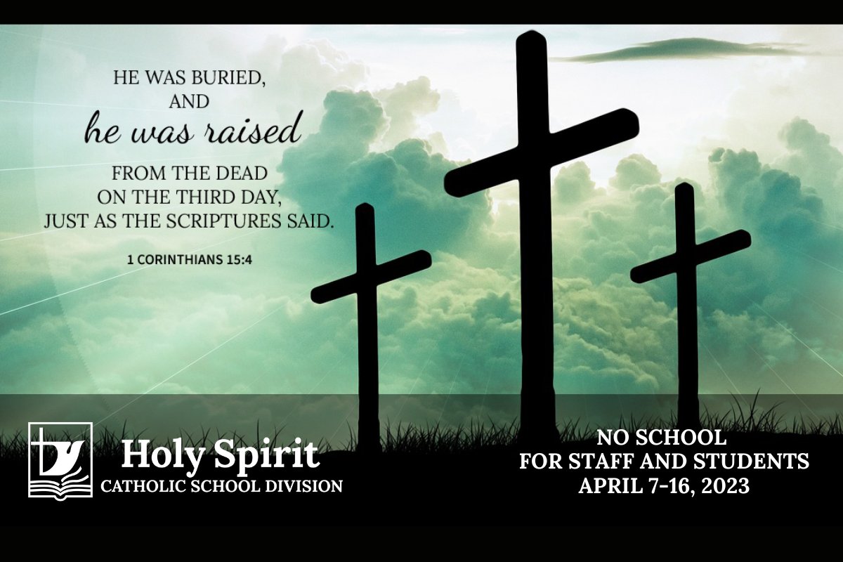 HolySpiritRCSD's tweet image. May you all enjoy a blessed Easter Break. We’ll see our #hs4 community when classes resume on Monday, April 17, 2023! #IBelieveinCatholicEd