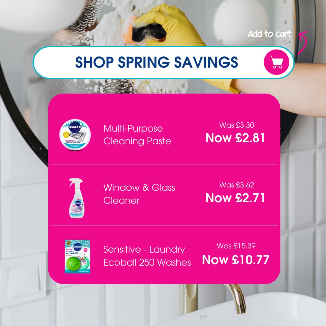 EcozoneProducts's tweet photo. Shop Spring Savings! 🌷📣 Get your Spring Clean started by exploring our offers on select cleaning essentials until April 10th, 2023. Shop now at https://t.co/sXFdp9mowl #makeyourhomeanecozone #springcleaning #crueltyfreecleaning #ecofriendlyproducts #veganproduct #springsale https://t.co/bcPF67Ac6J