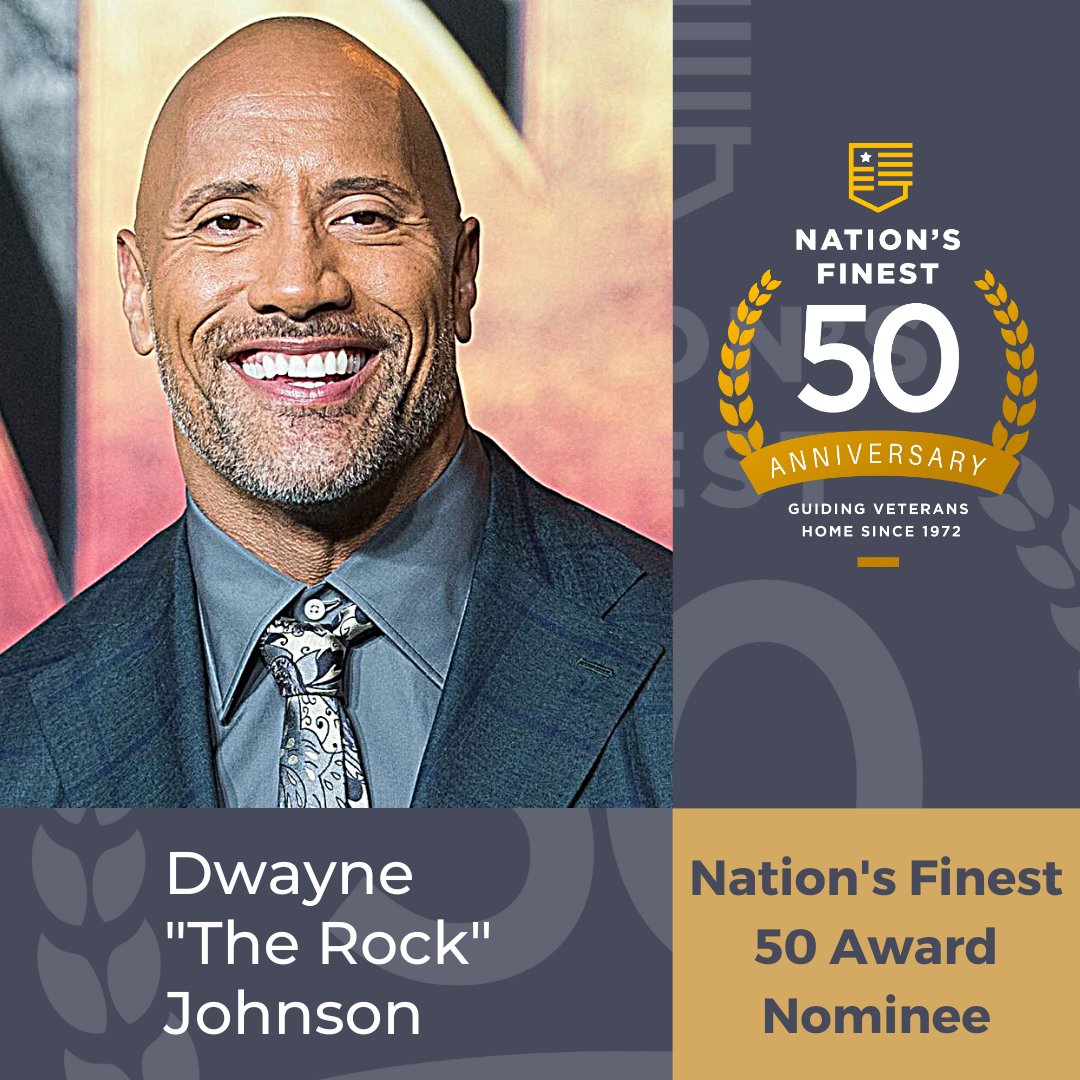 Dwayne 'The Rock' Johnson honors Veterans every chance he gets, from surprise reunions to hosting tributes for our troops. For this work, @TheRock is a well-deserving #NationsFinest50 Award nominee! 
nationsfinest50.us.launchpad6.com/2022/gallery

#veteranhealth #veteranwellness #militaryhousing