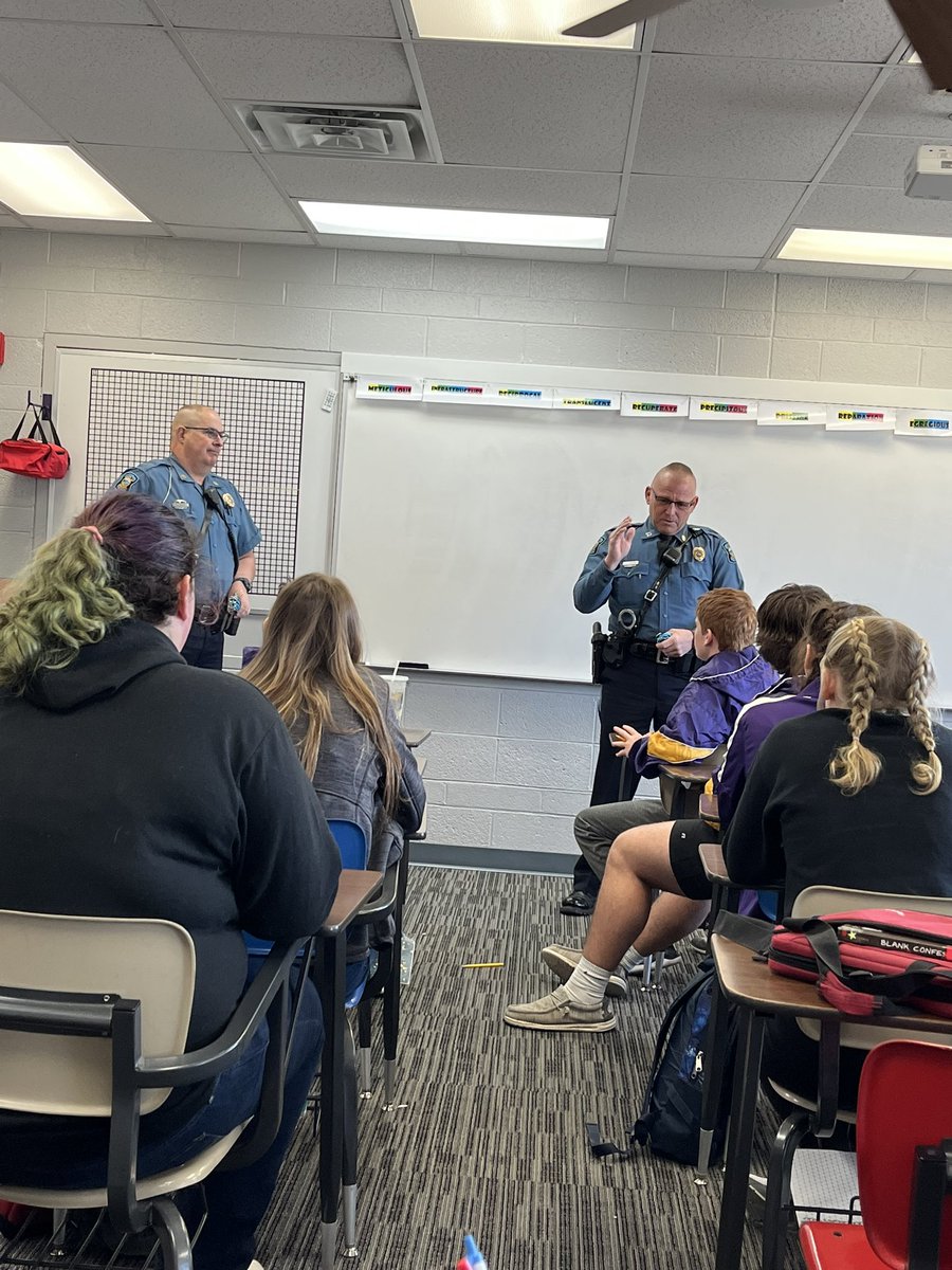 Kansas Highway Patrol troopers speaking to our Drivers Education student about what to expect during a traffic stop.  <a href="/TrooperTodKHP/">Trooper Tod</a>