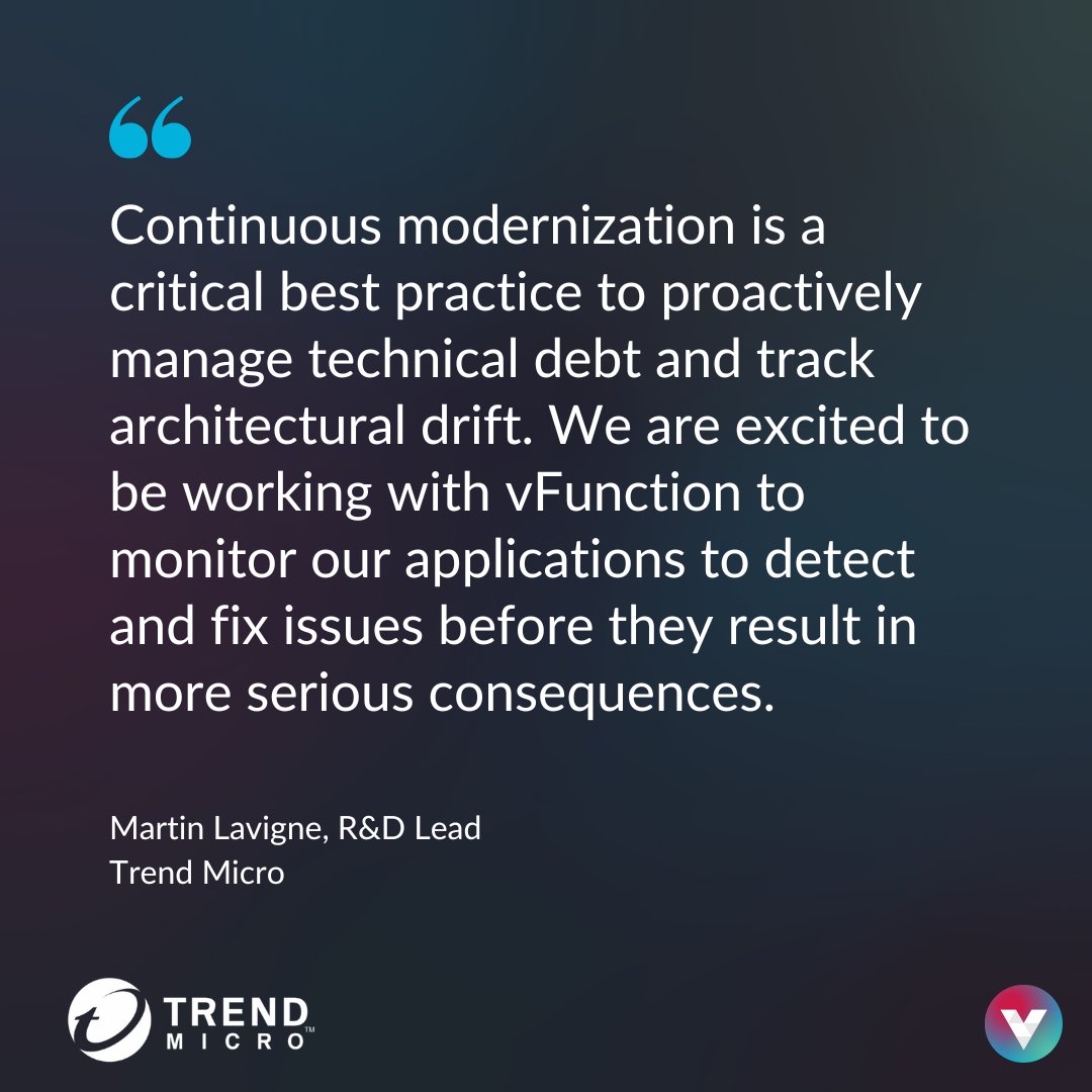 vFunction (@v_function) on Twitter photo Continuous modernization is a vital part of <a href="/TrendMicro/">Trend Micro</a>'s modernization strategy.
Learn more about Continuous Modernization Manager and how it can help your organization today.
ow.ly/5pM950NBaBp Continuous modernization is a vital part of <a href="/TrendMicro/">Trend Micro</a>'s modernization strategy.
Learn more about Continuous Modernization Manager and how it can help your organization today.
ow.ly/5pM950NBaBp