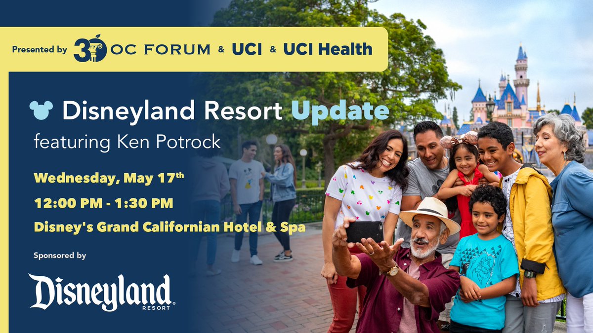 Join us for an @OC_Forum exclusive featuring Disneyland Resort President Ken Potrock as he shares highlights from The Happiest Place on Earth's Disney100 Celebration and the vision for the future with Disneyland Forward.  Get your tickets today! 
https://t.co/cfwXYry9K4 https://t.co/P2iXzT8cmU