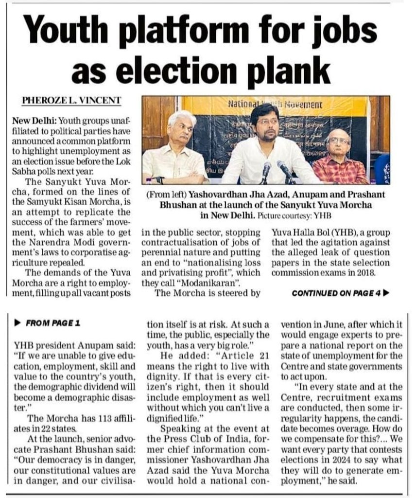 darab_farooqui's tweet photo. Congratulations to @yuvahallabol and @AnupamConnects on taking this brilliant sociopolitical step. 

Hoping that thousands of young people will join them in making jobs an election issue throughout India. Jobs should be a deciding factor in election outcomes. https://t.co/Gsd8lUMamI