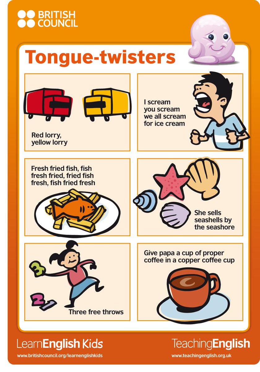 LearnEnglish_BC's tweet image. Have fun learning English together with some super tongue twisters 📷📷📷
📷 bit.ly/LEK-TongueTwis…
📷 Use this link: bit.ly/LEKDownloadabl… to download this poster too 📷
#learnenglish #speaking #parents #tonguetwister #kids #learningenglish