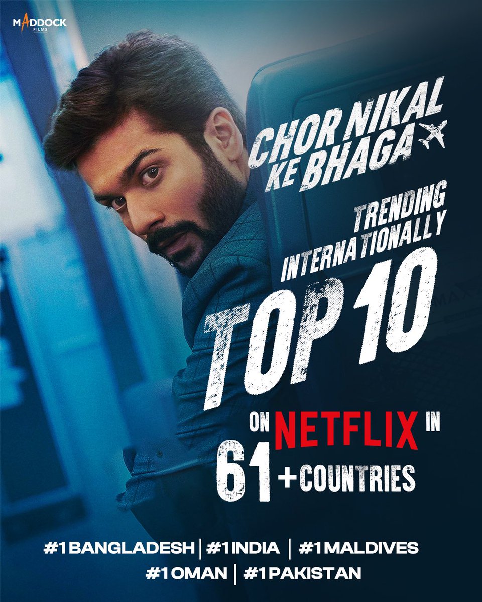 ajaysinghmail's tweet photo. #ChorNikalKeBhaga is breaking records and crossing boundaries all over the globe! ❤️🥹
Come aboard and watch the #2 movie on @netflix_in today! 

@yamigautam @sunnykaushal89 @NetflixIndia @MaddockFilms  @SharadK7 @Indraneil0809 #DineshVijan @amarkaushik @VishalMMishra https://t.co/DWZrrjORhb
