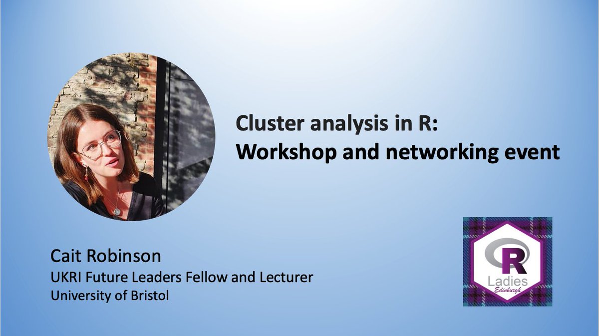 📢📢📢Join us for the second workshop of 2023. This time, we'll be joined by @CaitHRobin, who will give us a practical introduction to cluster analysis in #rstats. 
📆 Monday 17/04, 6-8pm (in person)
🥂 Drinks and snacks provided after
To sign up, go to meetup.com/rladies-edinbu…