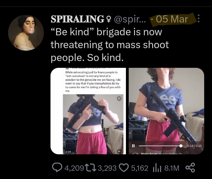 kayla_denker_02's tweet image. For what it's worth, every tabliod that has written an article about me has published complete lies. The only truth in any of them is that the photos they use are from a video I published. As you can see I posted it on March 5th, almost a month BEFORE the Nashville shooting.