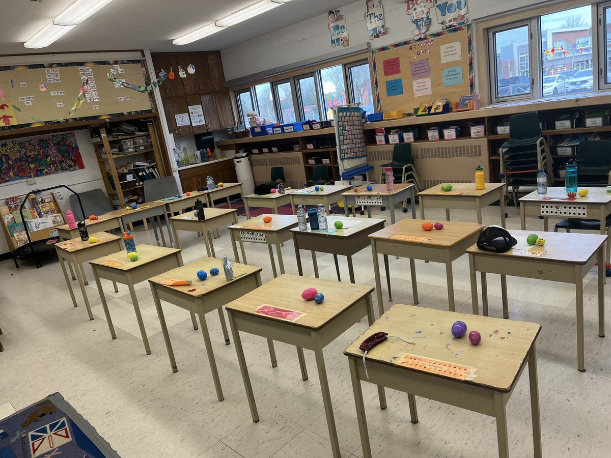 MrsASeymour's tweet photo. All was quiet…until curious grade ones and twos noticed the Easter Bunny came early!!!! Let the Easter egg hunt begin 🐣🐰 #ohthefun #Ilovemyjob https://t.co/4n5gSdx3JN