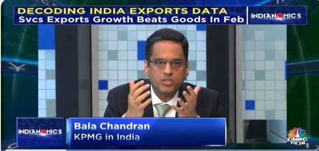 KPMGIndia's tweet photo. Bala Chandran, @KPMGIndia in conversation with @CNBCTV18News decoding India’s #servicesexport story in face of an economic slowdown making its way across the globe. Watch https://t.co/jtB4wXwzqj https://t.co/5vUyzdIOtD