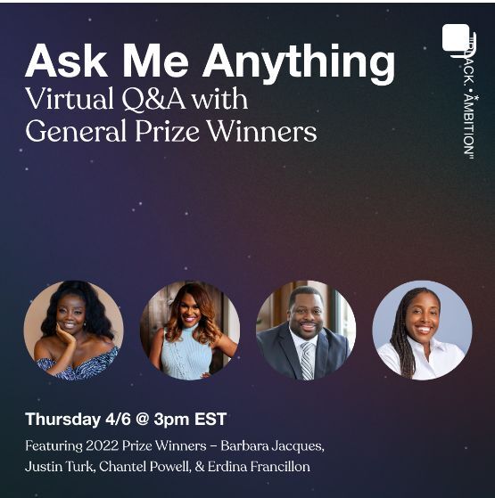 Curious about @blackambitionpz? Want to know how to get in? How to optimize your chances of winning invest with Black Ambition? Join @livegistics Founder Today 4/6 at 3:00 pm EST for a live virtual ASK ME ANYTHING - Q&A. #blackambition #livegistics