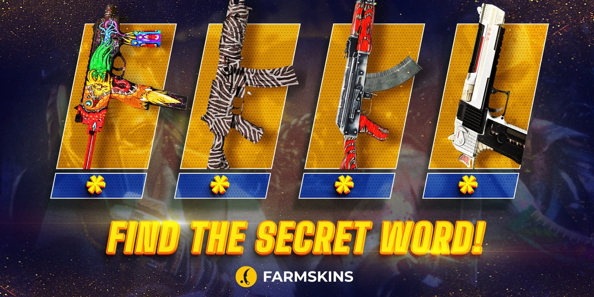 farmskins's tweet photo. Can you find the secret word? It can be pretty hard! 😏
As usual, random FIVE people who RT this post and write the correct secret word in the comments will receive a nice bonus from #farmskins! 

GL, HF ⚡

#csgo #cs2 #csgocases #csgoskins https://t.co/tSJRikE3zu