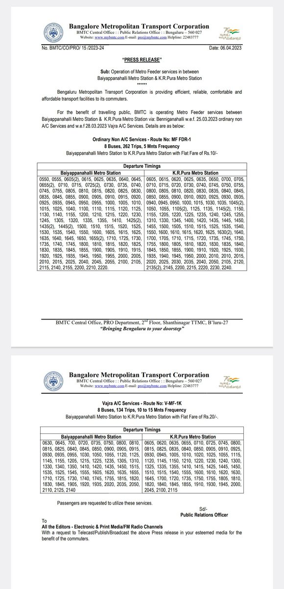 ChristinMP_'s tweet photo. . @BMTC_BENGALURU feeder bus services between Byappanahalli and KR Puram stations. https://t.co/tdqn9Nkrtv