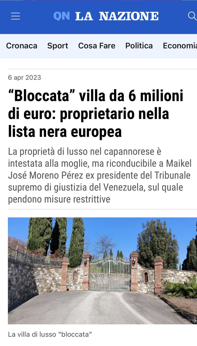 #6Abril Las autoridades Italianas acaban de confiscar la lujosa Villa de Maikel Moreno ubicada en Toscana y valorada en 6 millones de Euros. Esto no es propaganda ni fake news, esto es la realidad, respaldada en pruebas, que el madurismo quiere ocultar. El colapso de maduro y su…