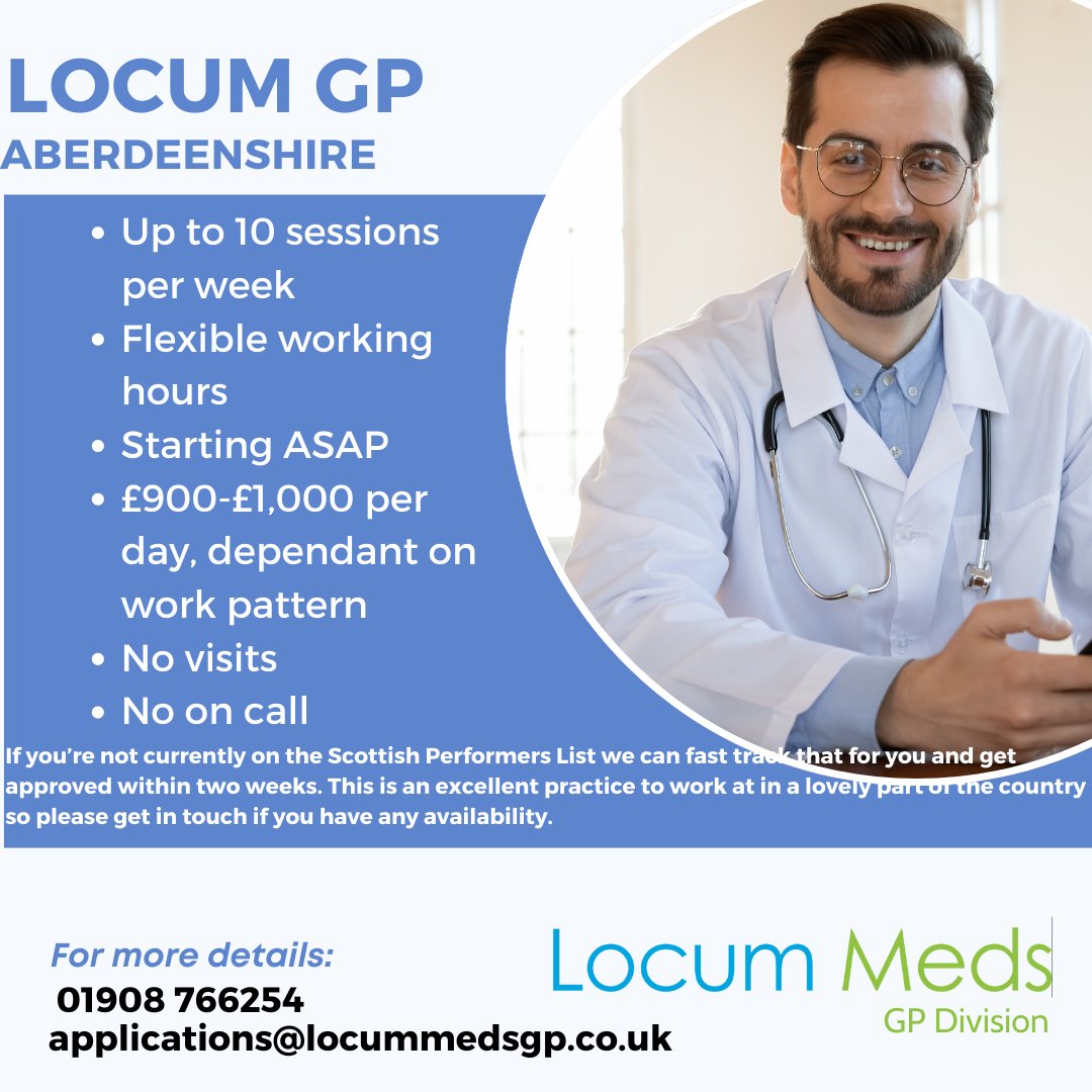 LocumMedsGP_UK's tweet image. A fantastic opportunity has arisen in a well-established, dynamic, high performing and innovative medical practice.

Contact us for more information! 😊

#NHS #locum #locumgp #GP #Generalpractitioner #Generalpractice #healthcare