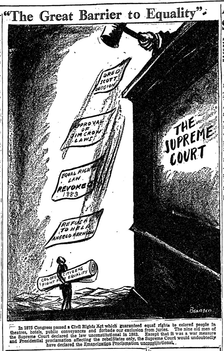 Romare Bearden, 'The Supreme Court: The Great Barrier to Equality,' editorial cartoon from the Baltimore Afro-American newspaper, October 1936