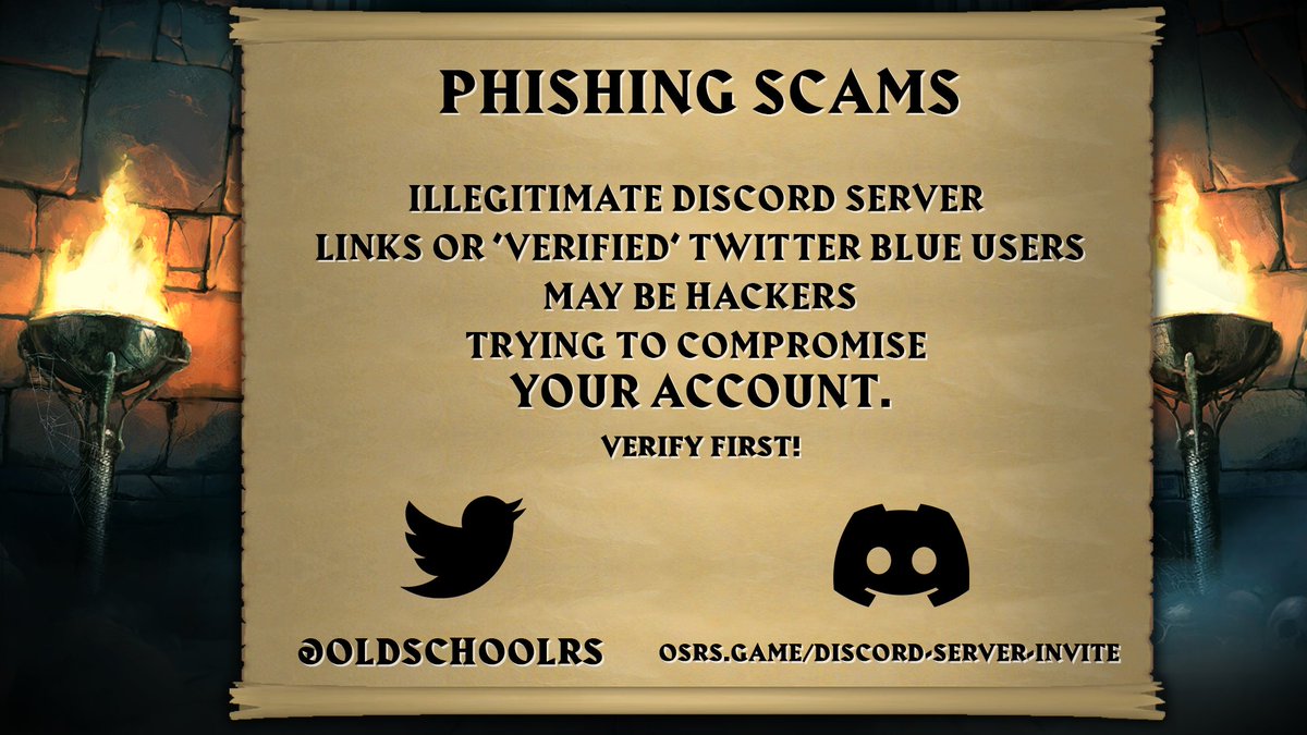 📢 We’ve seen a rise in Discord servers used for Phishing. Join the New Skill Discord via the official link: osrs.game/Discord-Server…

🔏Other links could be attempts to compromise your account. We'll flag illegitimate servers to Discord, please report them where possible.