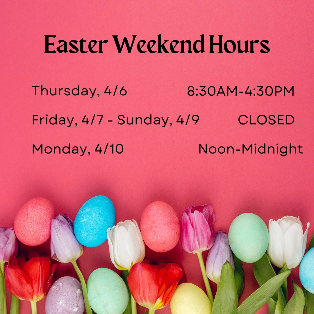 macphaidin_lib's tweet photo. Happy Easter!  The library will close at 4:30 PM today, and will remain closed until Monday, April 10 at noon.  Enjoy the long weekend!

#HappyEaster #HoursOfOperation #SeeYouMonday #MacphaidinLibrary #StonehillLibrary https://t.co/3jIJ3pnsNg