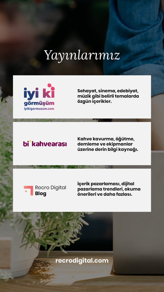 Kültür-sanat, kahve ve dijital pazarlama üzerine 3 yayınımız. 😎 Takip ediyor musunuz? 

<a href="/bikahvearasi/">bi'kahve arası</a> <a href="/iyikigormusum/">İyi ki görmüşüm</a>

 #seo #dijitalpazarlama