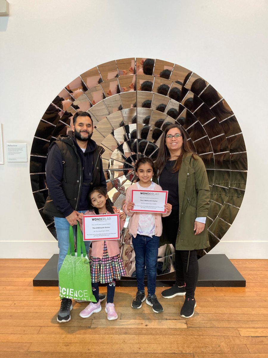 We are excited to announce that as of today we have welcomed two million visitors to Wonderlab: The Equinor Gallery! 

Marking the milestone are Nivah and Riah who were visiting with their family on a day out.

Talking about their visit to Wonderlab, Nivah said: “I want to come