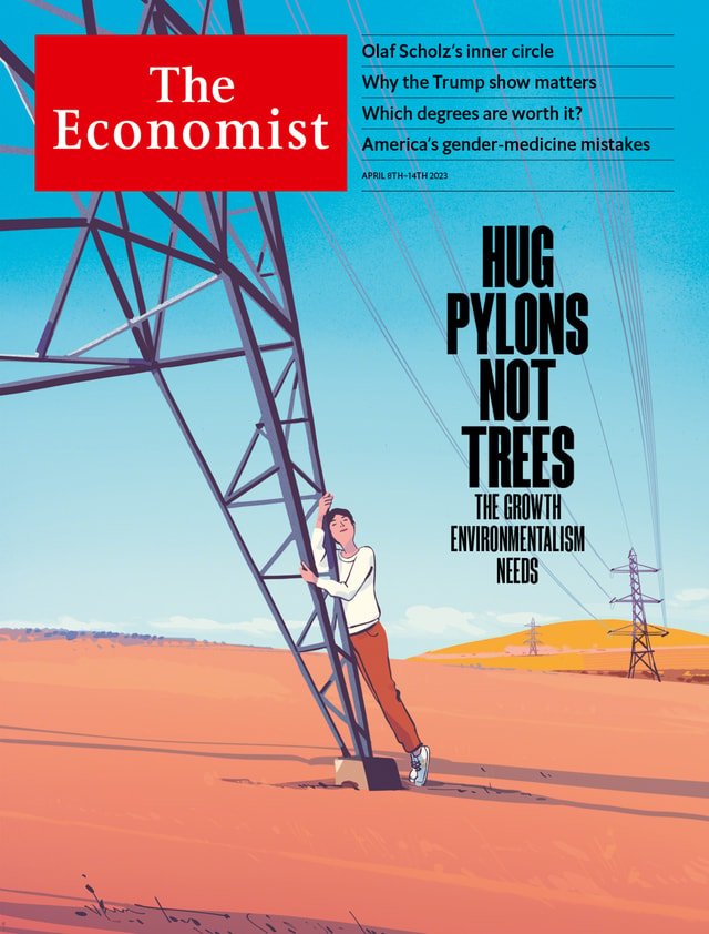 I shall ad(a)pt this as my new tagline 🏗️'Hug Pylons and Trees' 🌳 Love this week's cover of @TheEconomist