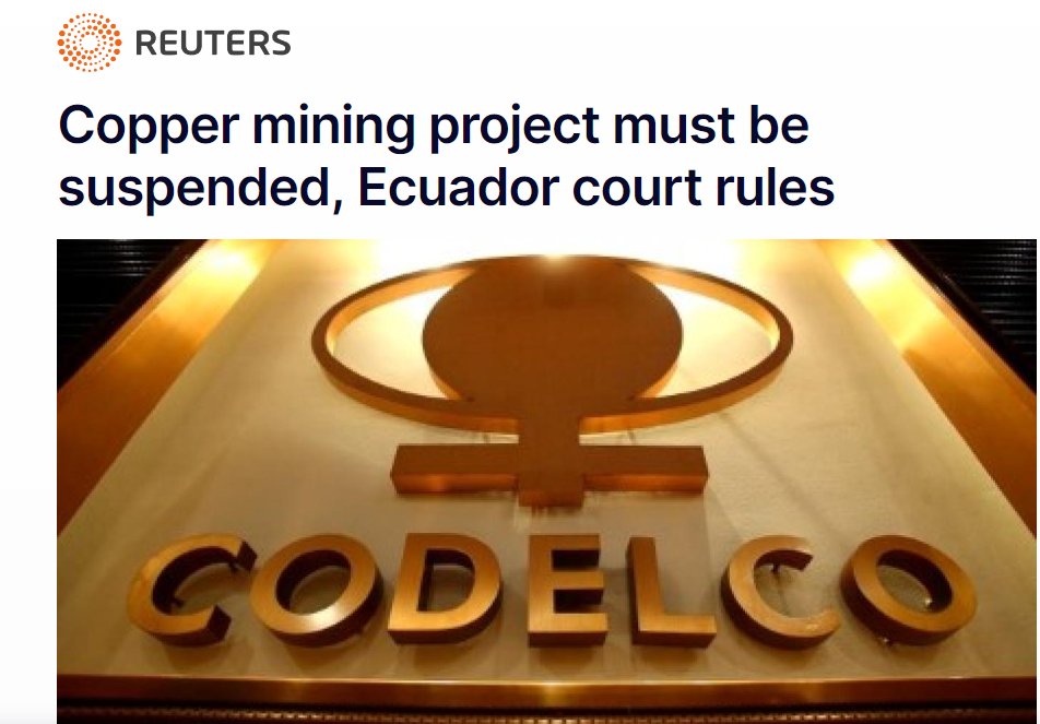 <a href="/GabrielBoric/">Gabriel Boric Font</a> <a href="/Maisa_Rojas/">Maisa</a> 
Nasdaq, la segunda bolsa de valores más grande del mundo, reporta sobre la decisión de la corte provincial de Imbabura que suspende el proyecto de CODELCO en Ecuador. 
<a href="/PiensaPrensa/">PIENSAPRENSA 358 mil Seguidores</a> <a href="/El_Ciudadano/">El Ciudadano</a> <a href="/olca_chile/">Obs. Latinoamericano de Conflictos Ambientales</a>  @ElMercurio_cl 

👉nasdaq.com/articles/coppe…