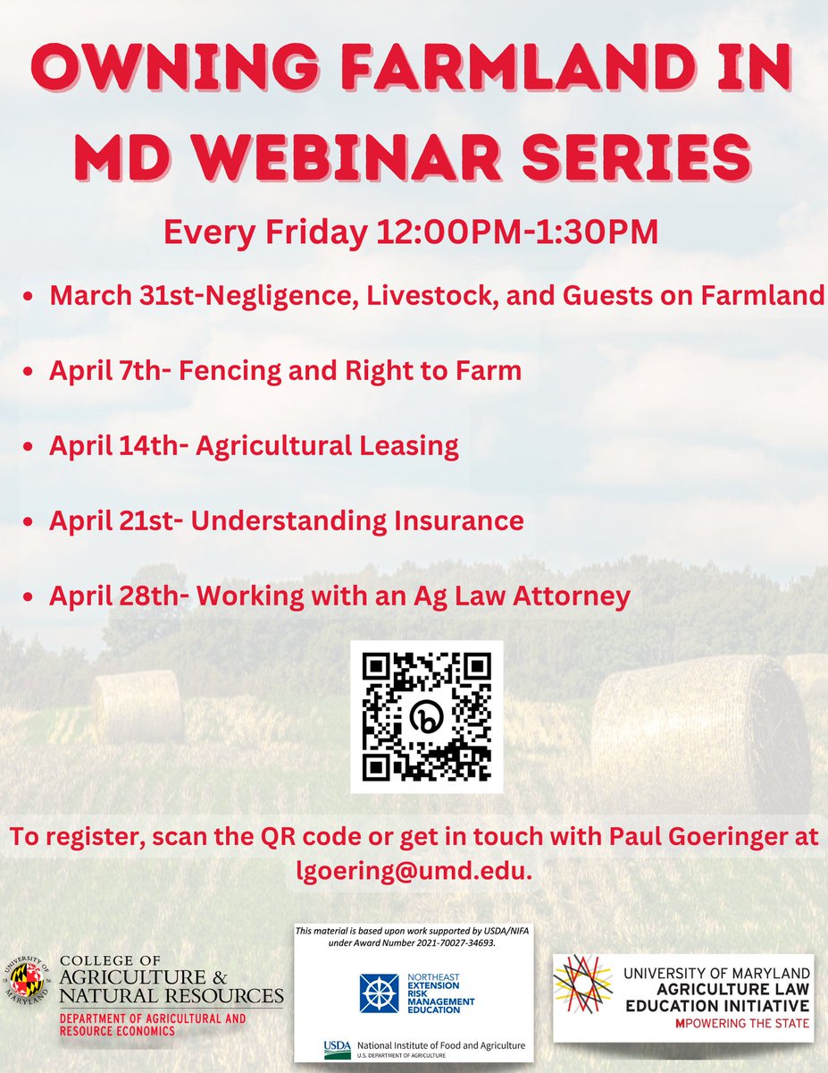 MDAgLaw's tweet photo. Tomorrow is our second webinar focusing on Fencing and the Right to Farm. Register for the "Owning Farmland In Maryland" Webinar Series and be sure to check out our online course on our website! https://t.co/vYVtVWqUpq https://t.co/L2GpWj7bnq