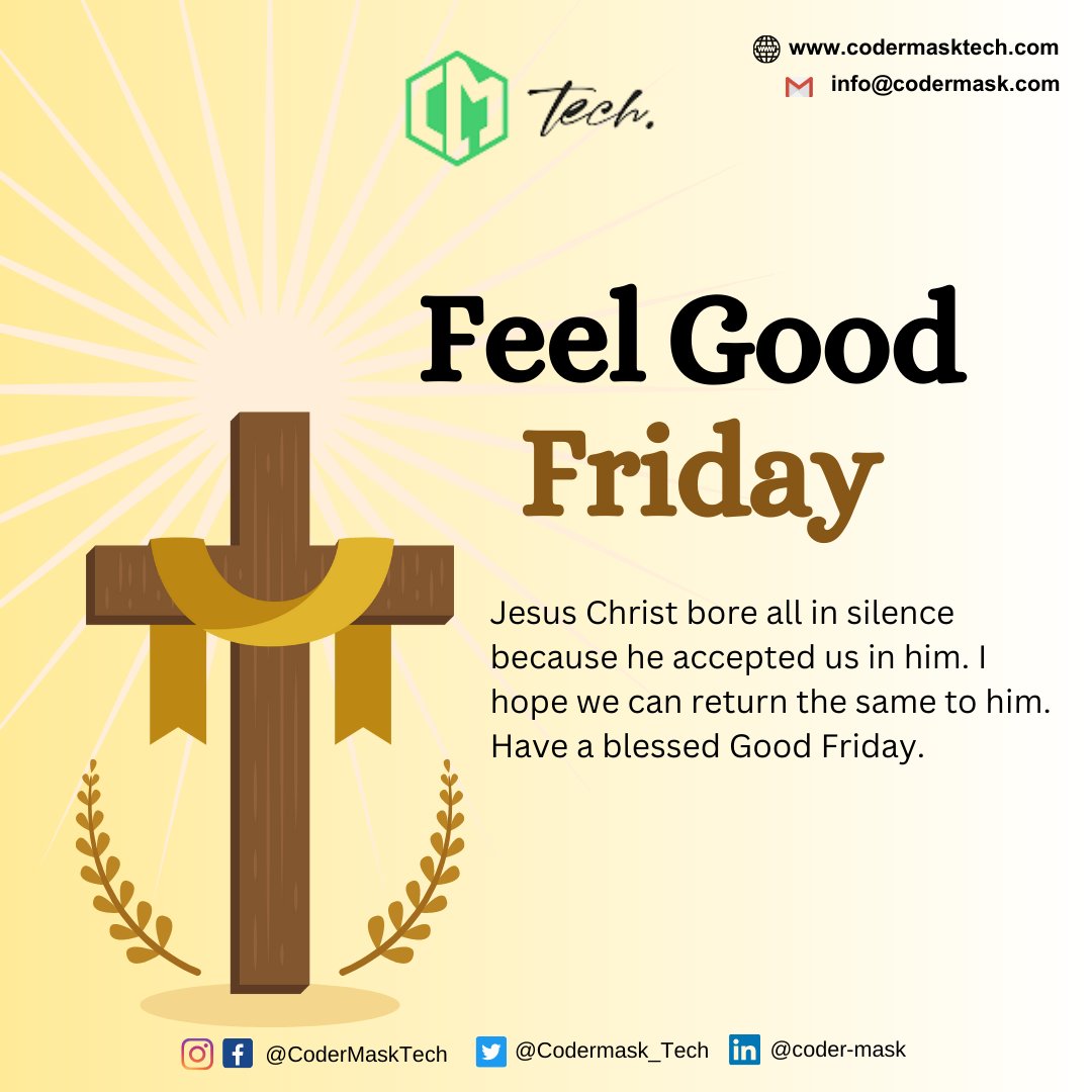 Codermask_Tech's tweet image. On Good Friday, the Good was crucified but afterward on Easter the Good arose back. Wait Good will always come back in your life. 

visit us: codermasktech.com 

#Codermask #codermasktech #good #friday #goodfriday #goodfridays #Like #growyourbusiness